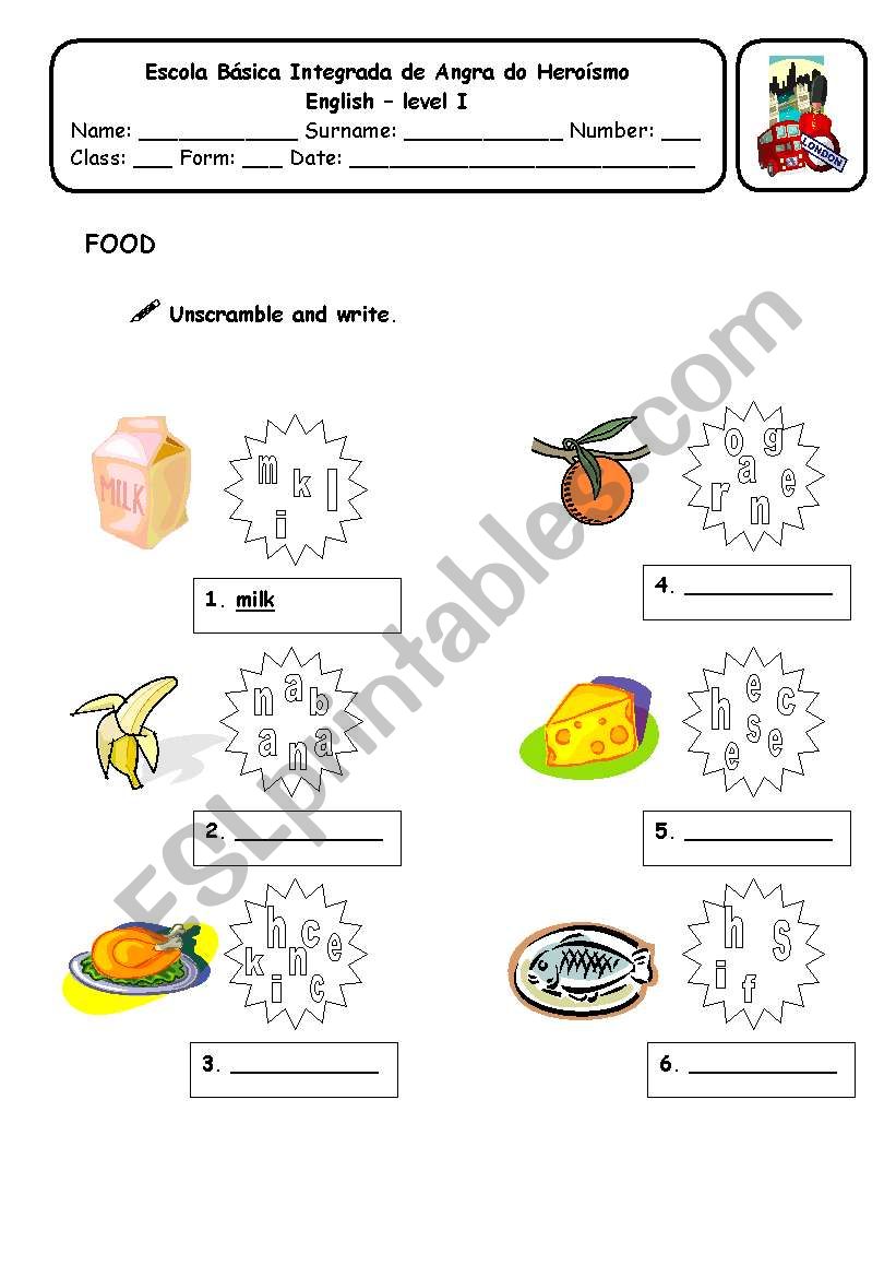 Food worksheet