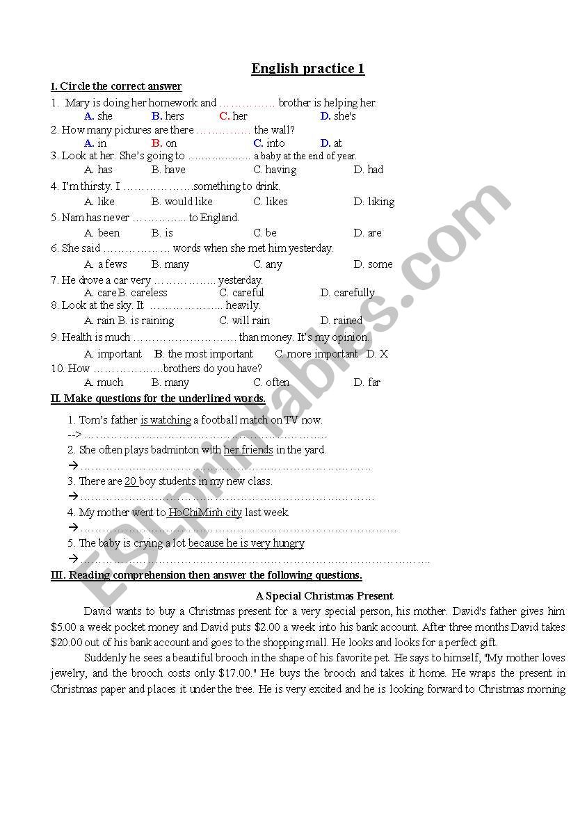 English pracitcw worksheet