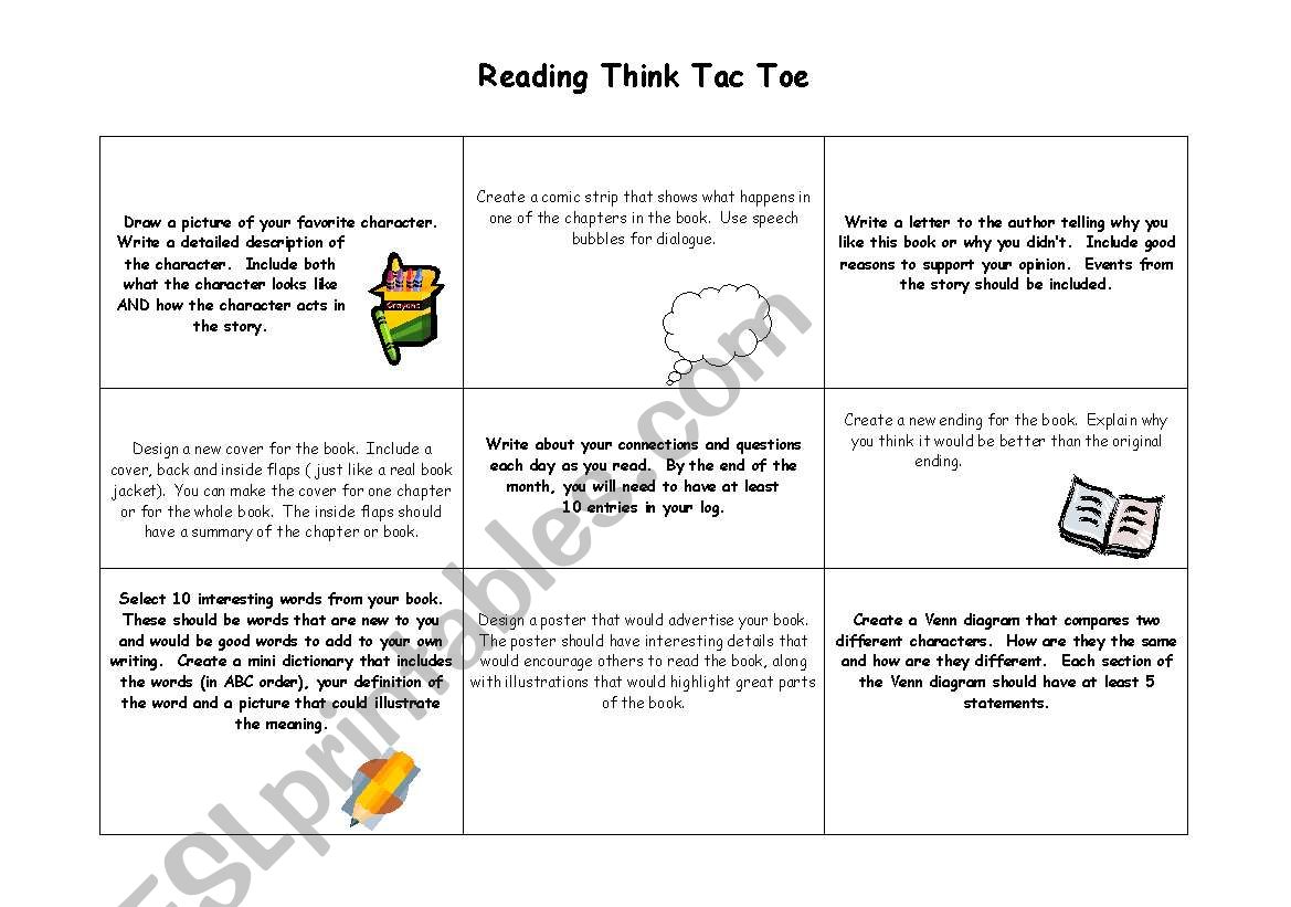 Reading Think Tac Toe worksheet