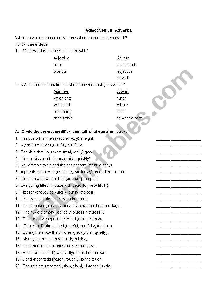 Adjectives Vs Adverbs worksheet