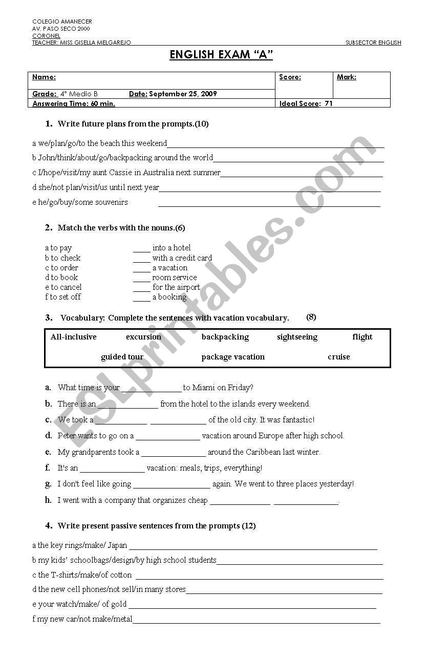 English Test worksheet