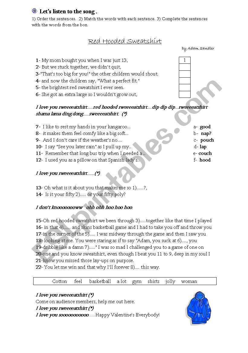 listening activity-song: red hodded sweatshirt