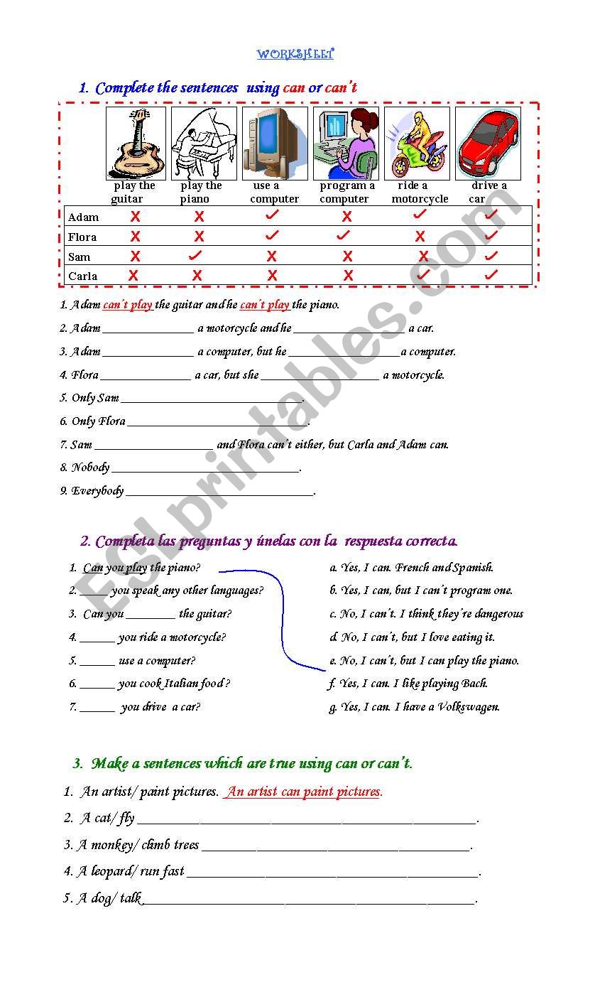 Verb CAN ESL Worksheet By Cylakes