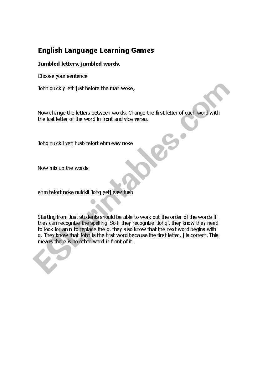 Grammar games worksheet