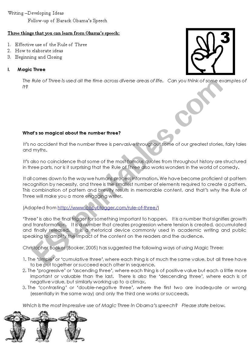 Analysing Obamas Speech 2 worksheet