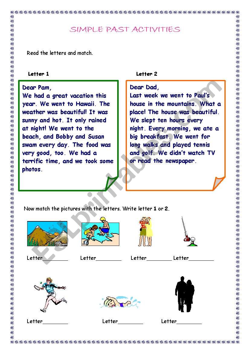 sSIMPLE PAST ACTIVITIES worksheet