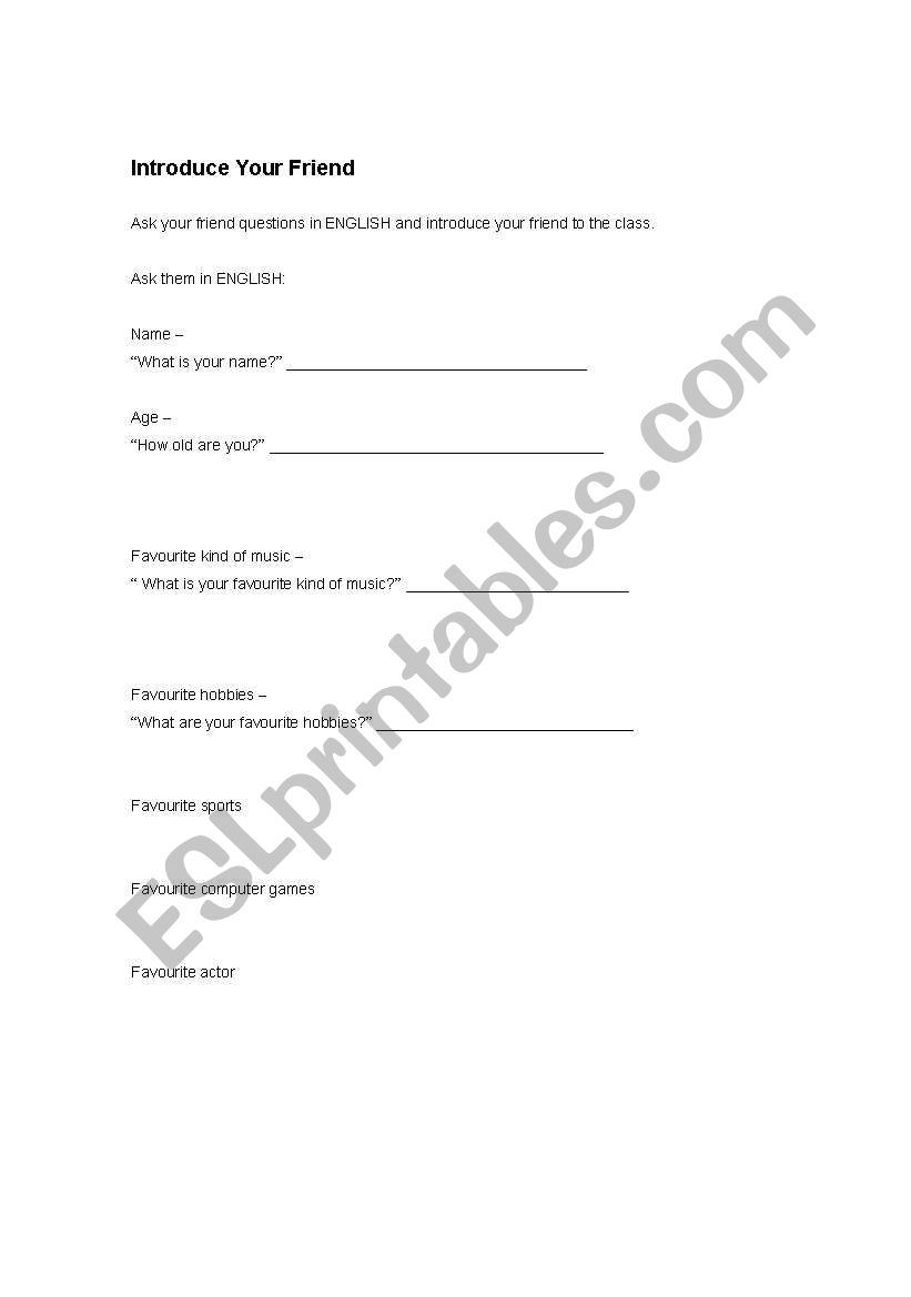 First day intro sheet worksheet
