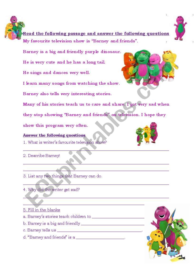 Reading comprehension worksheet