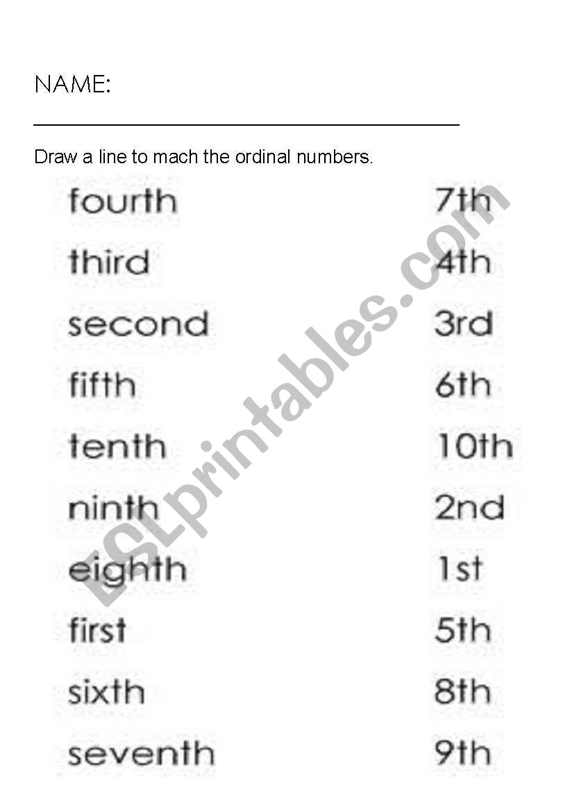 ordinal numbers worksheet