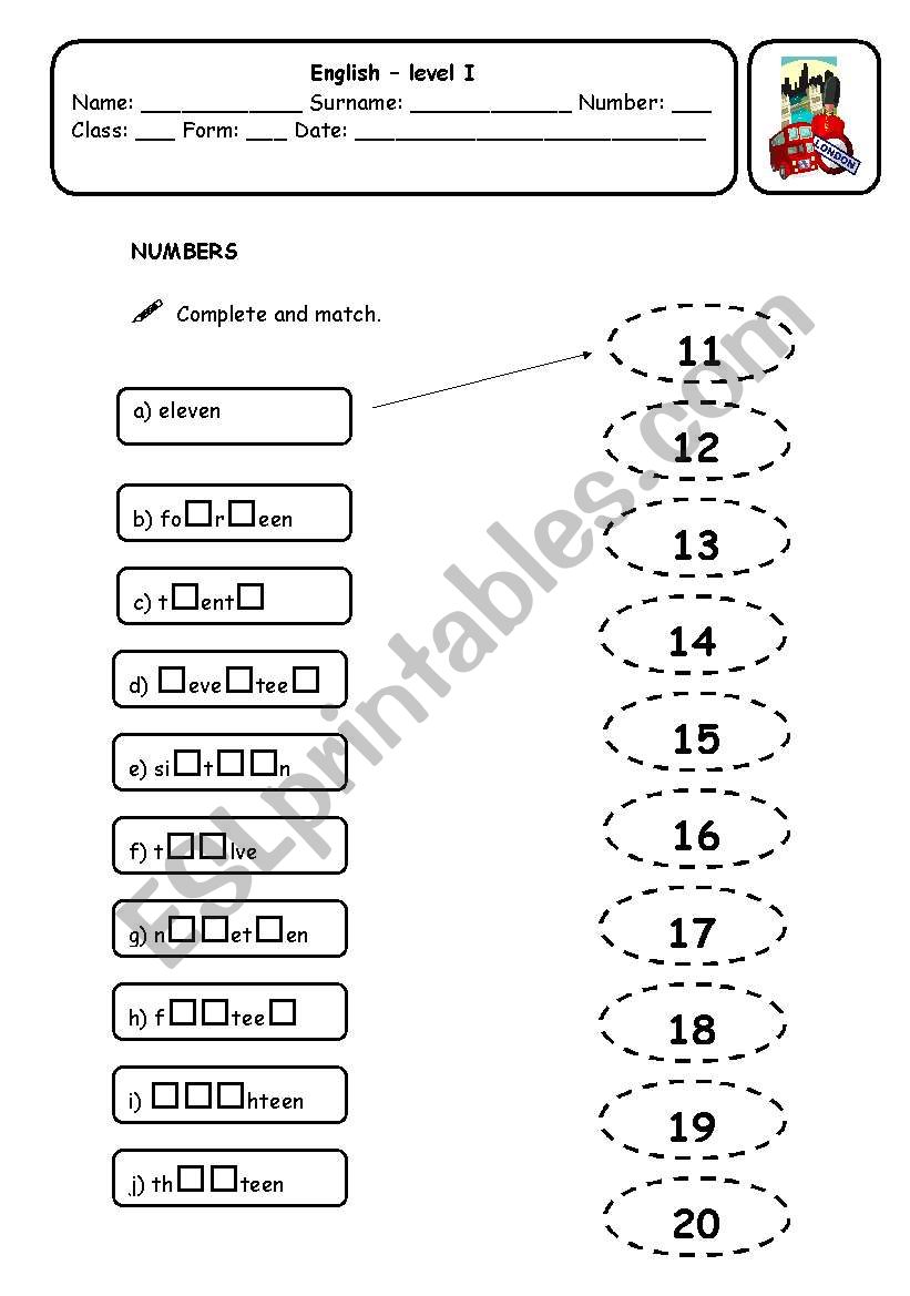 Numbers worksheet