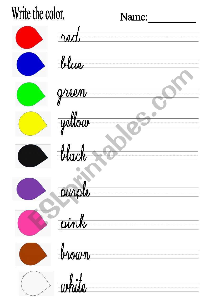 WRITE THE COLOR worksheet