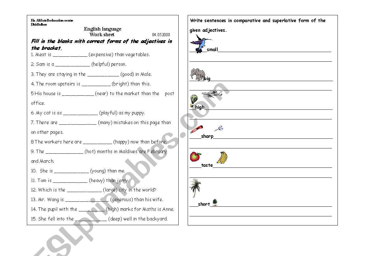 Comp and superlative worksheet