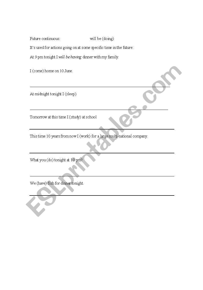 future continuous worksheet