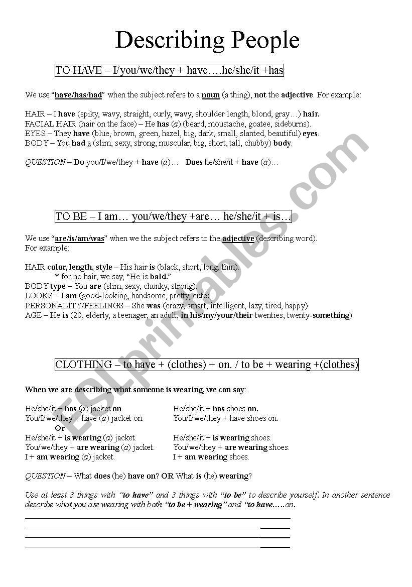 Desribing People worksheet