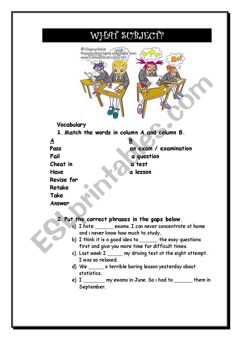 What Subject are you good at? worksheet