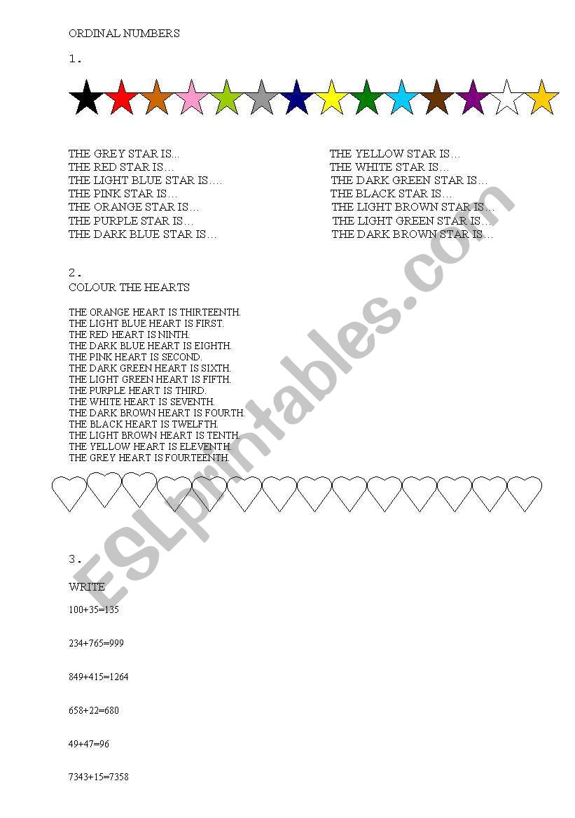 ORDINAL NUMBERS worksheet