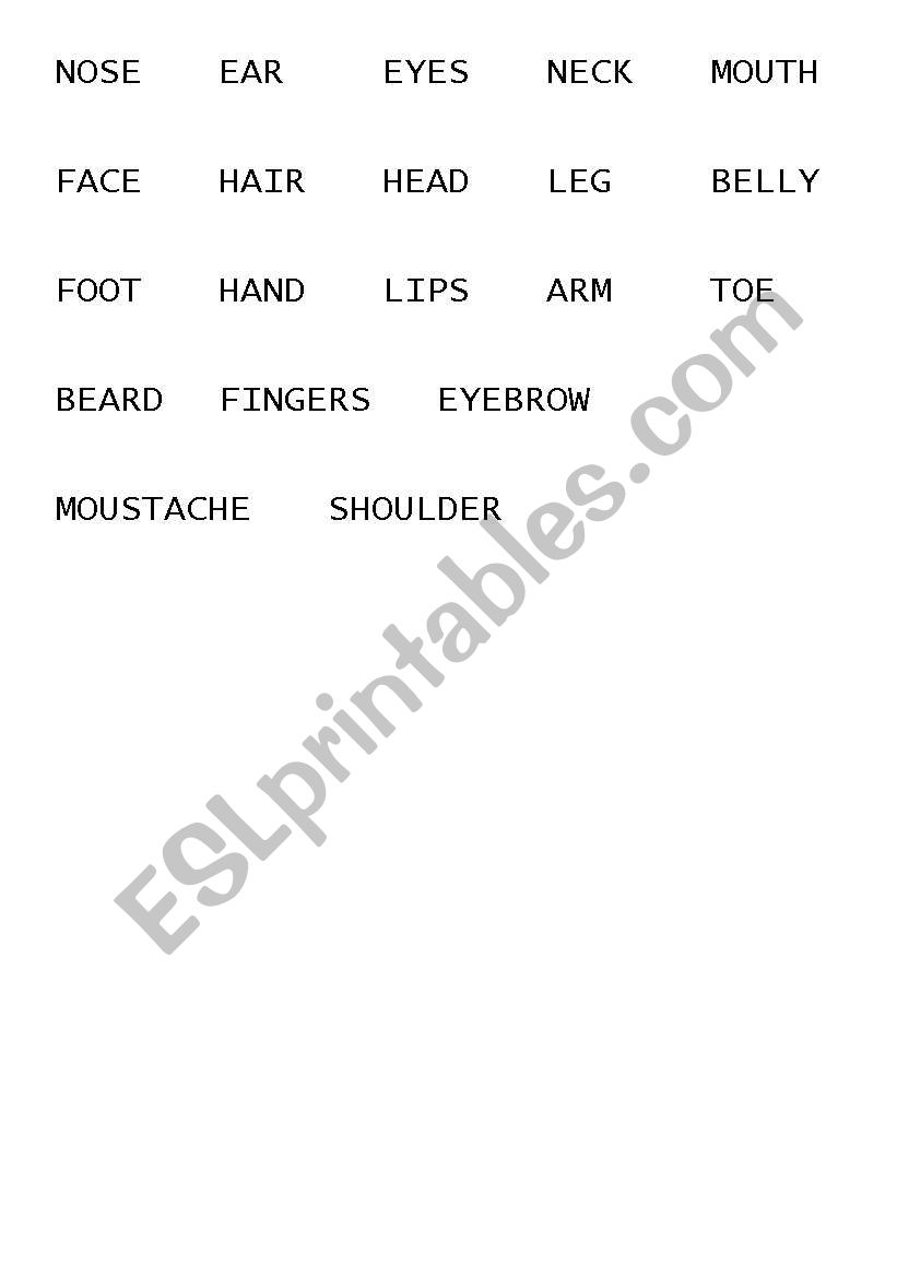 Body Parts worksheet