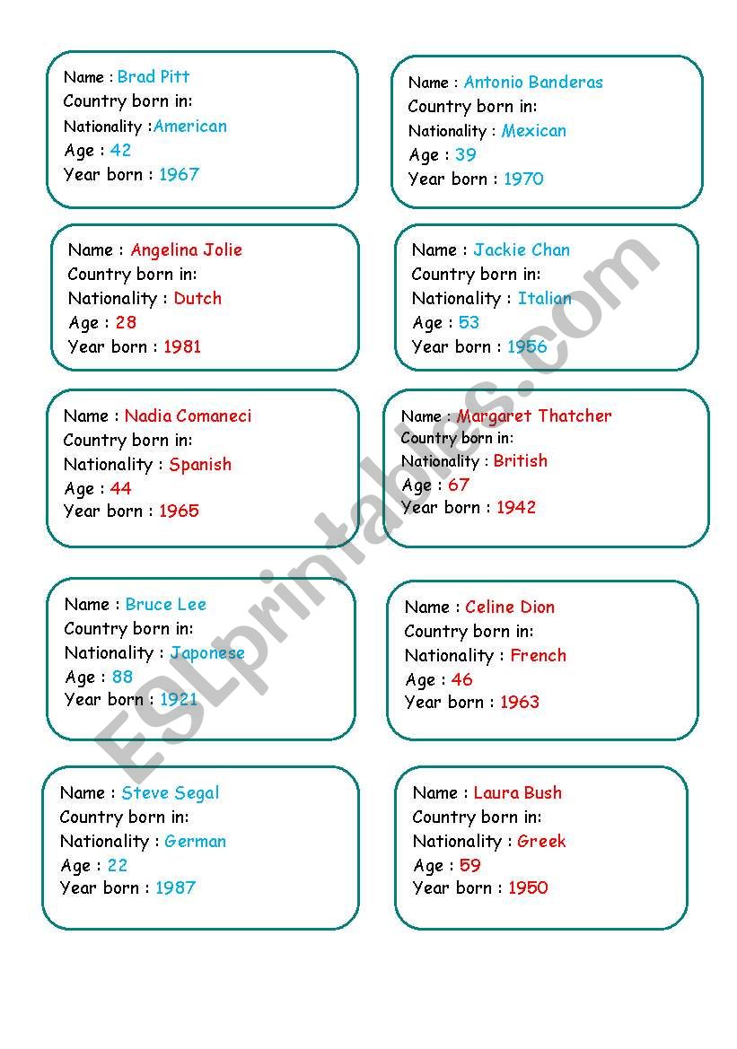 Introduce Yourself Cards worksheet