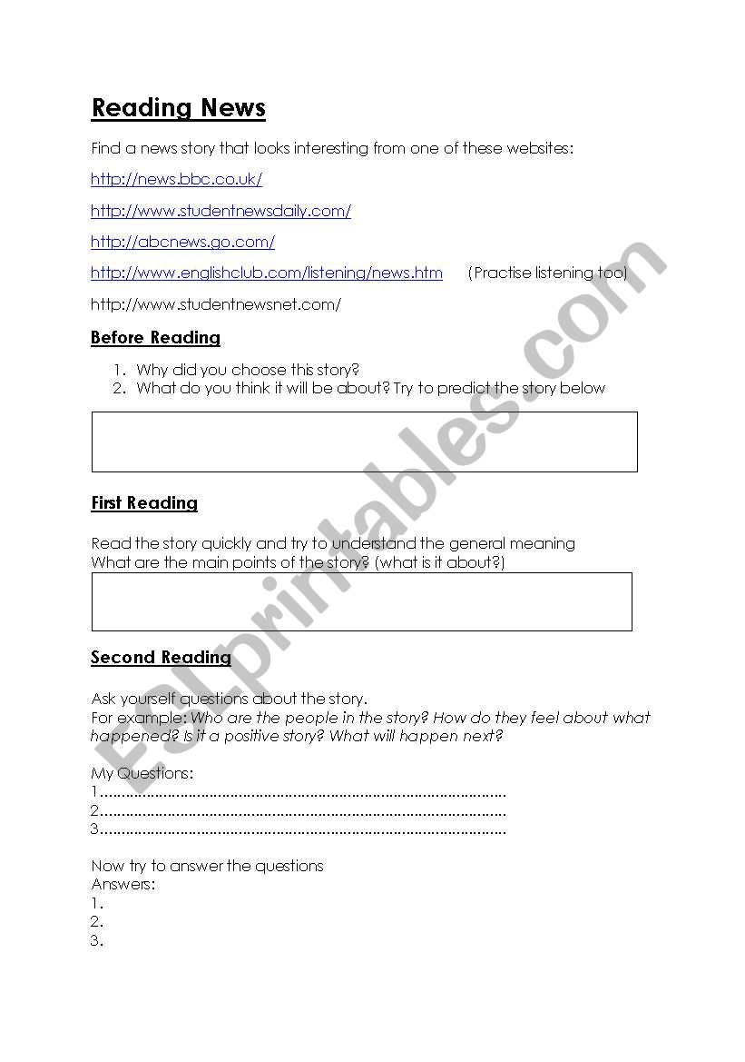 Reading the News worksheet