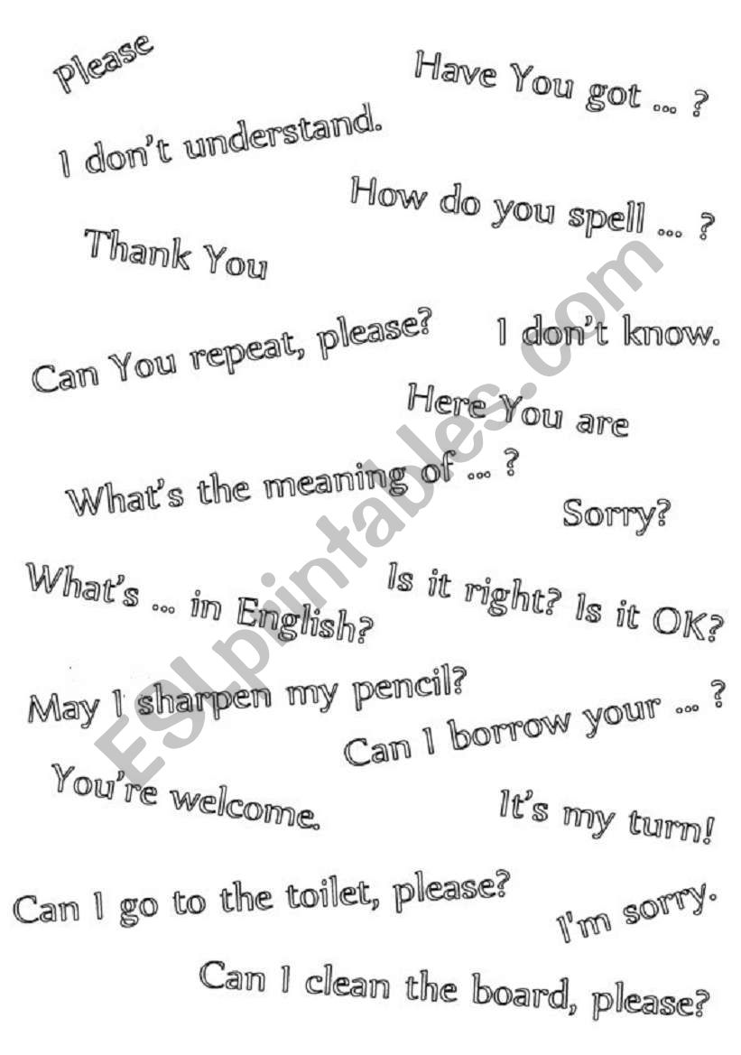 classroom language worksheet