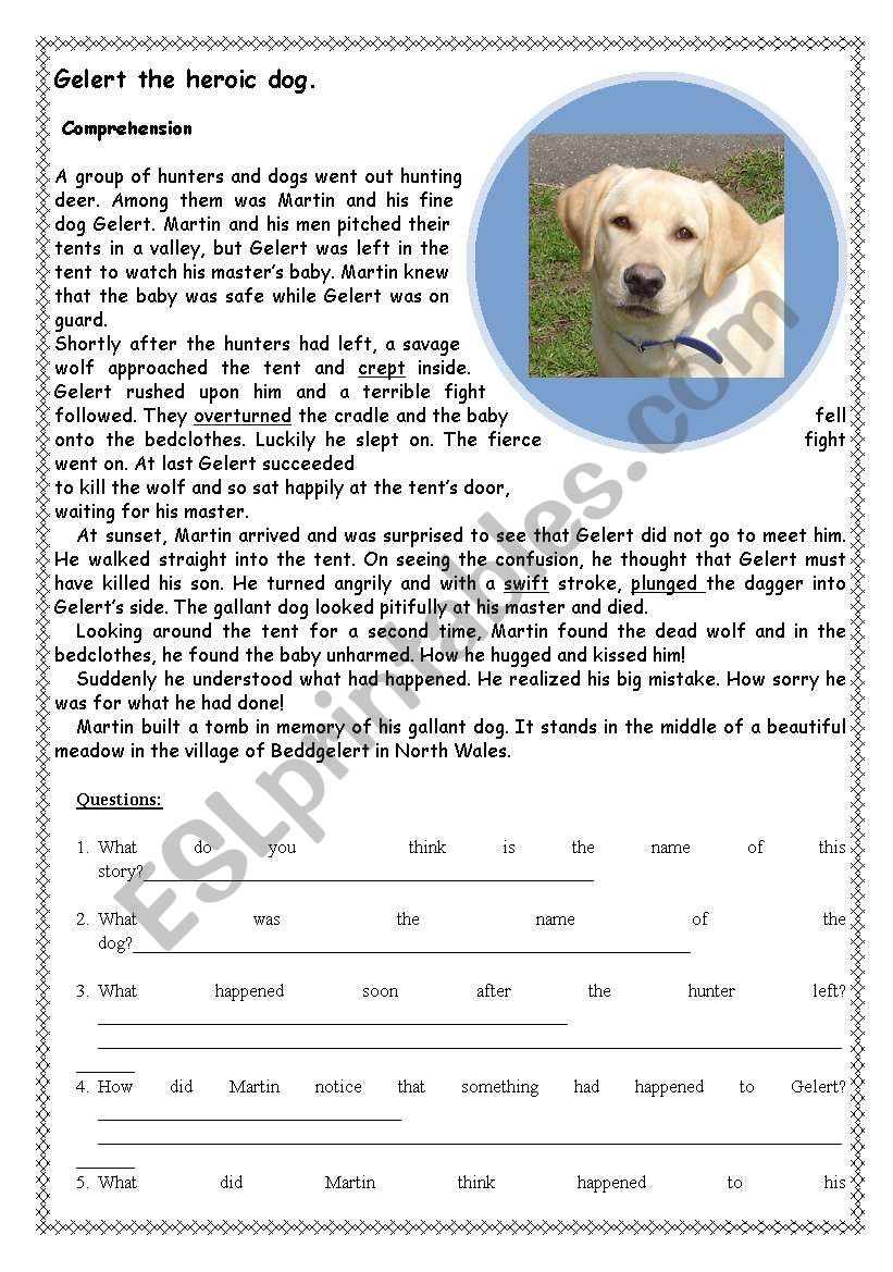 Dog saves child worksheet