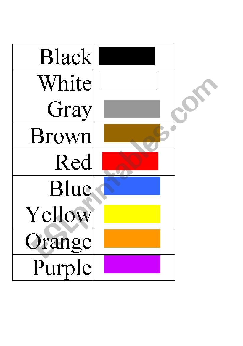 Colors Flashcards, Cardstock worksheet