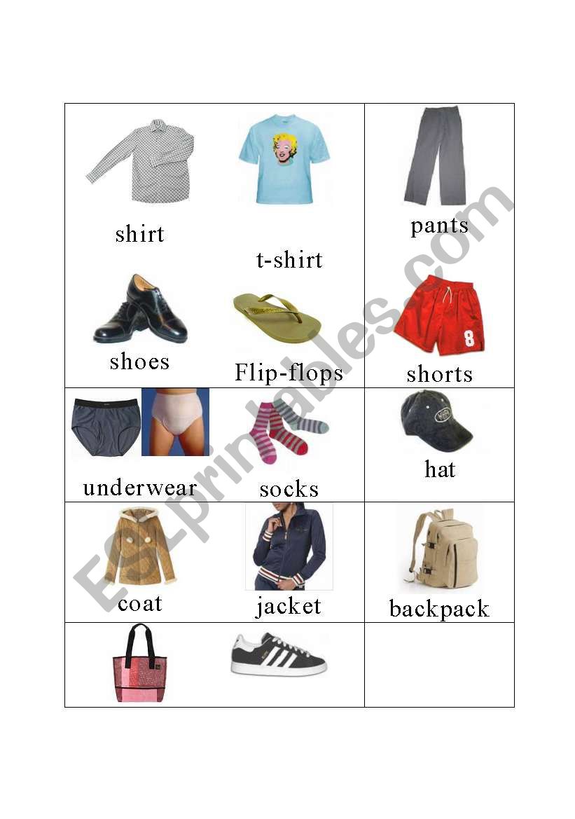 Clothing vocabulary with pictures