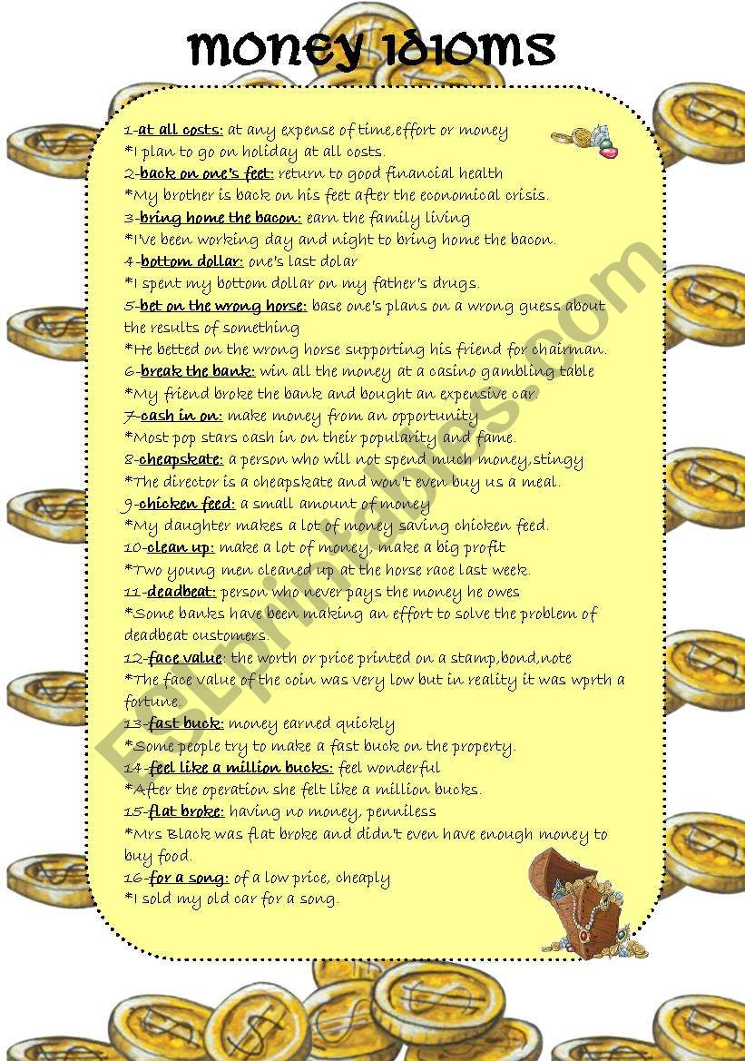 Common Money Idioms worksheet