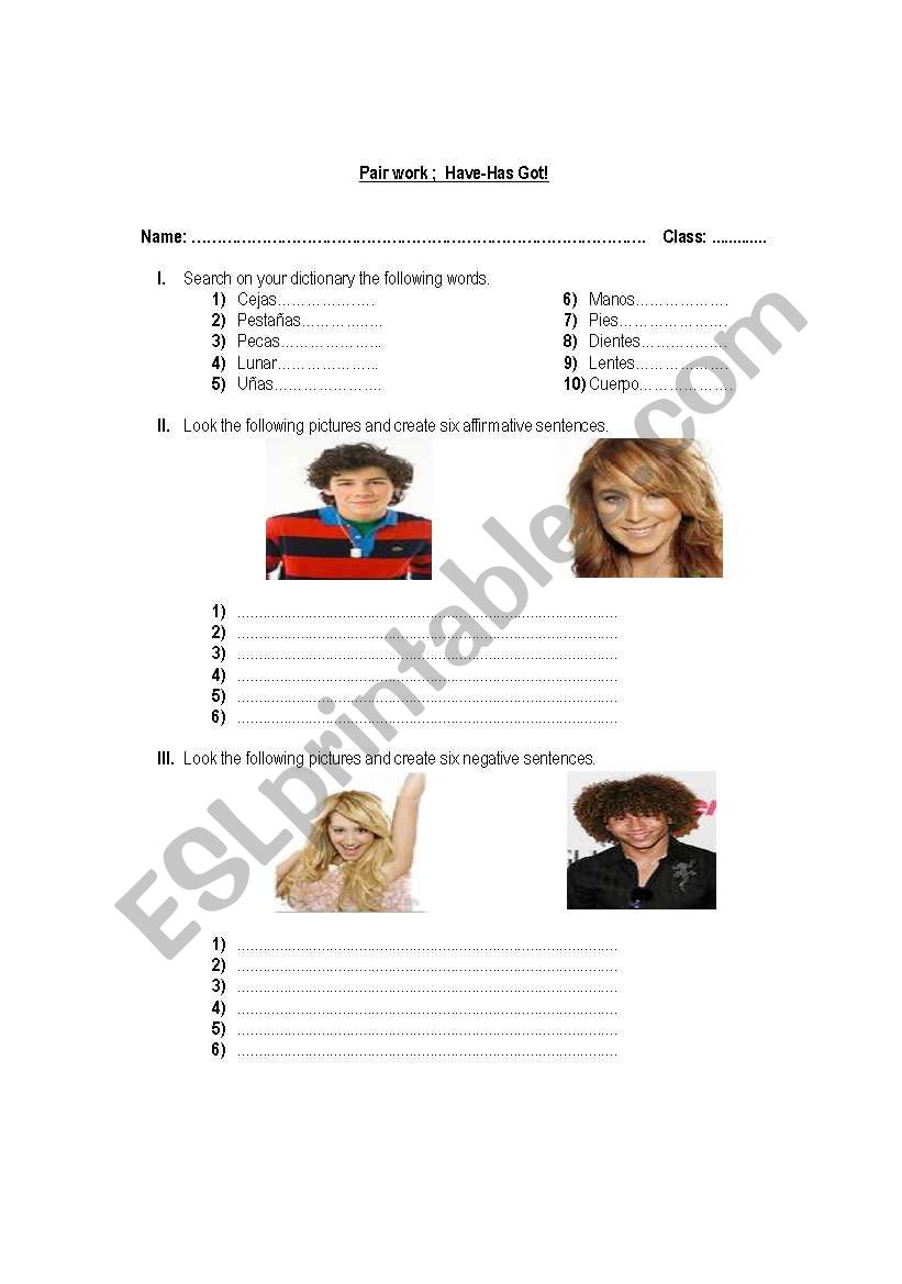 Have and Has got worksheet
