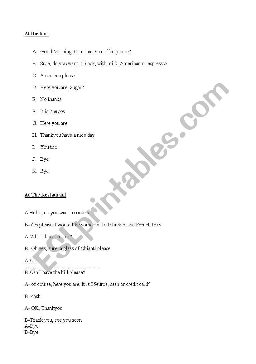 at the bar worksheet