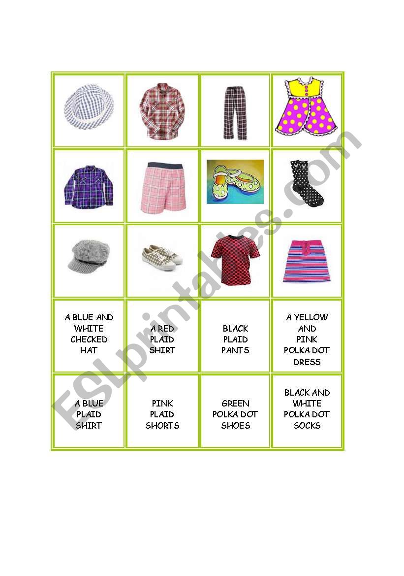 CLOTHES - COLORS AND PATTERNS worksheet