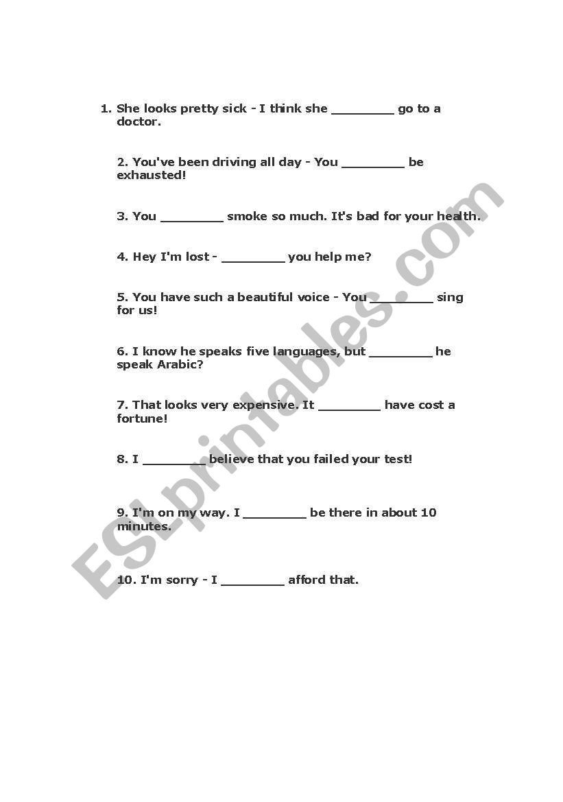 Models worksheet
