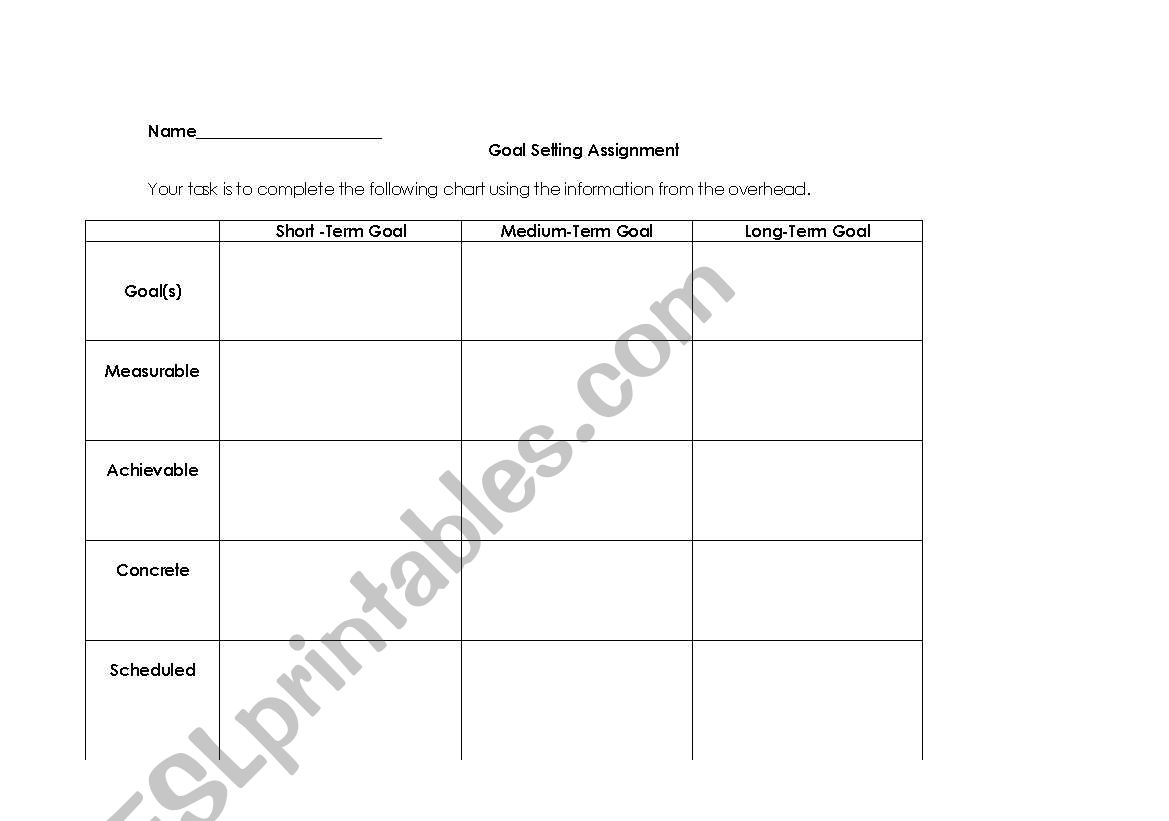 GOAL SETTING worksheet