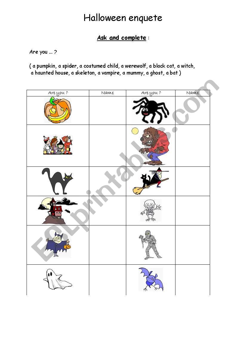 Halloween enquete worksheet