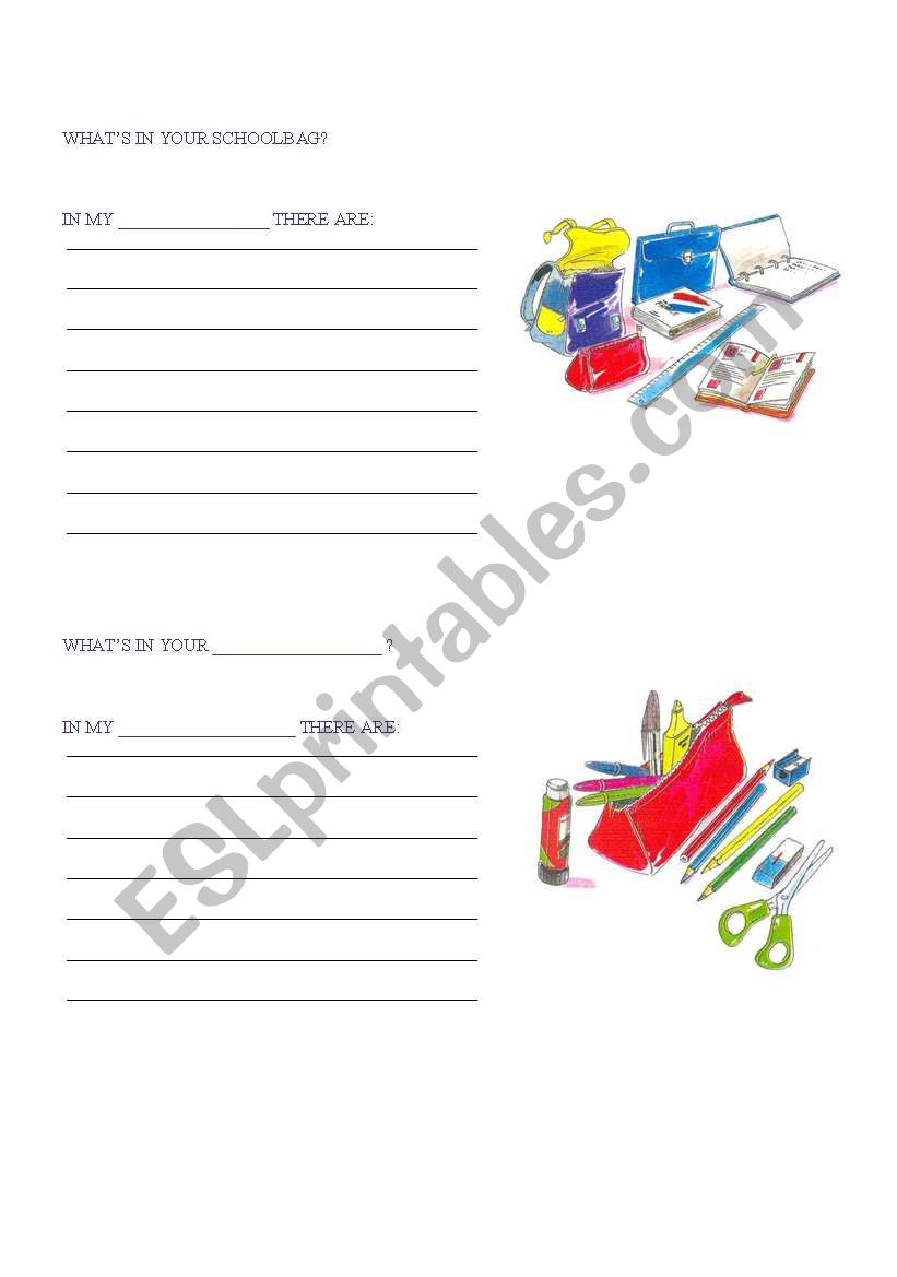 School objects worksheet