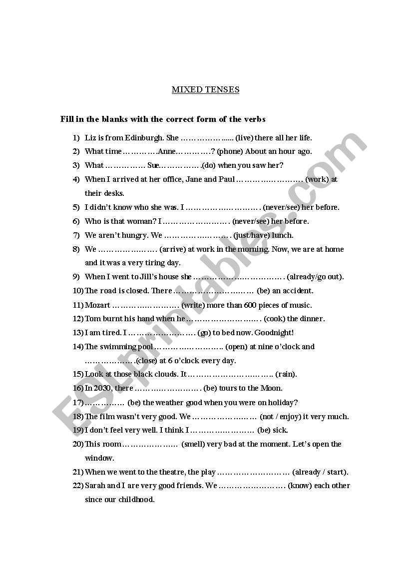 mixed tenses worksheet