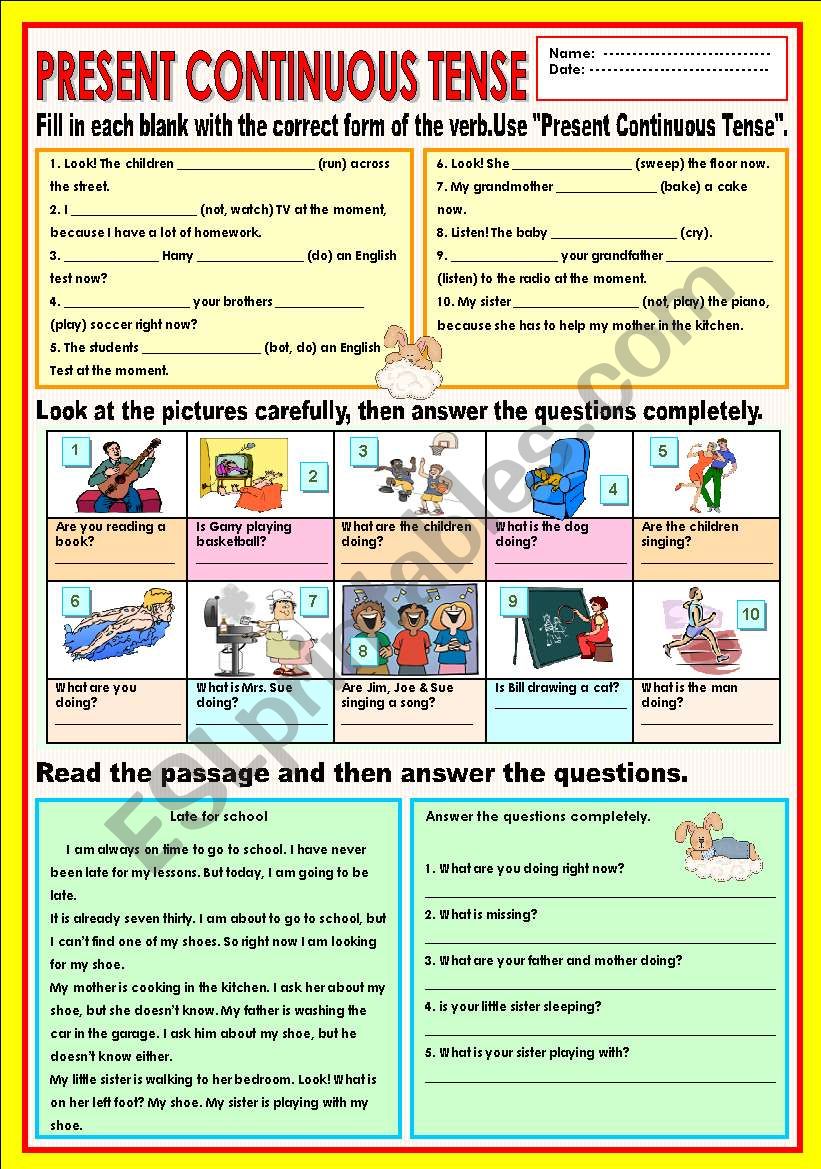 Present continuous Tense (second review) 