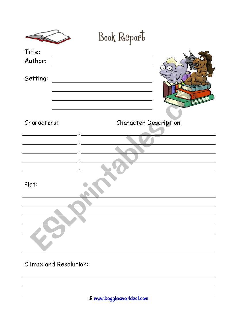 A book Report worksheet