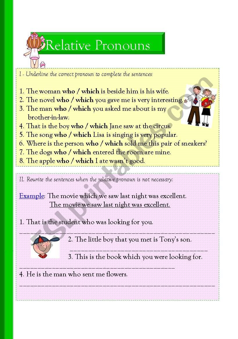 Relative Pronouns worksheet