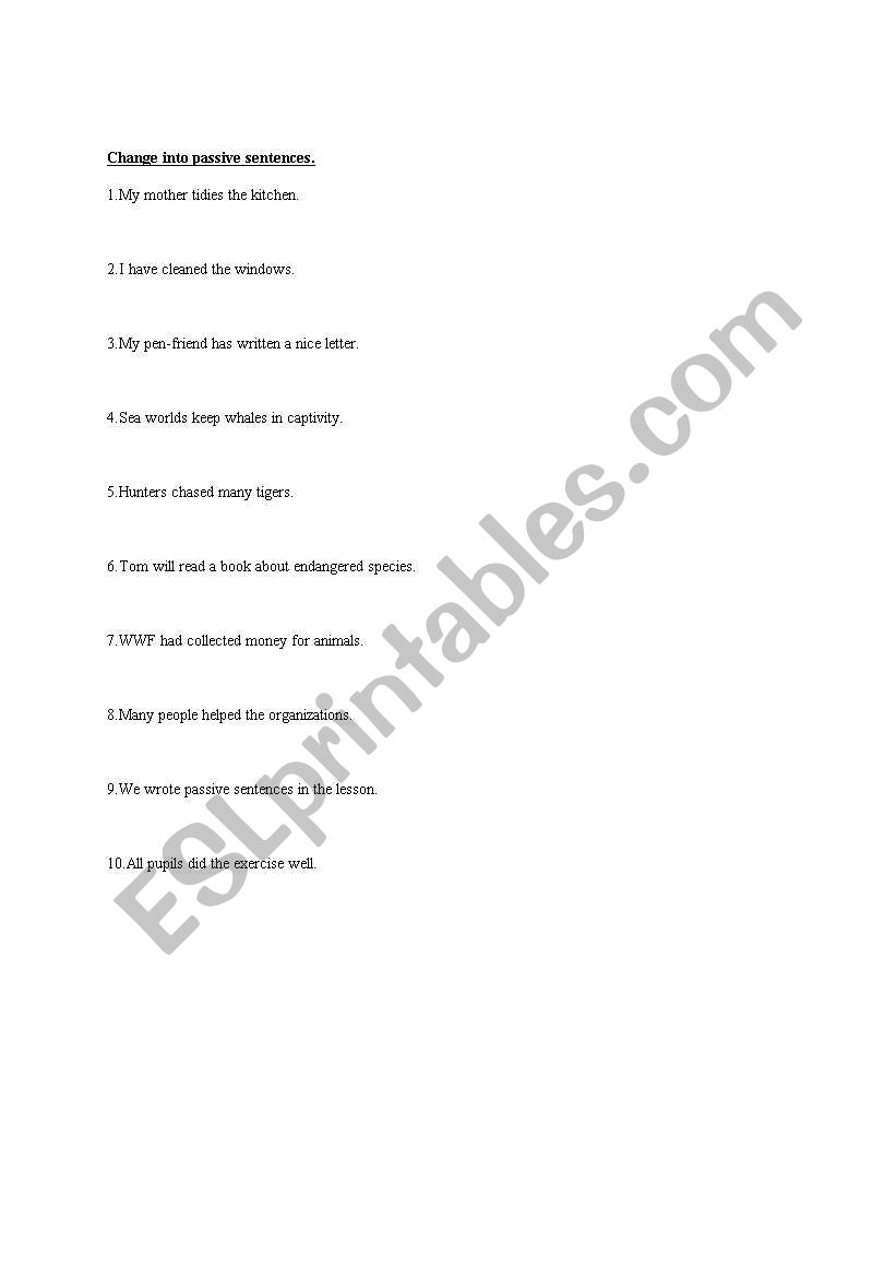 Change into passive sentences worksheet