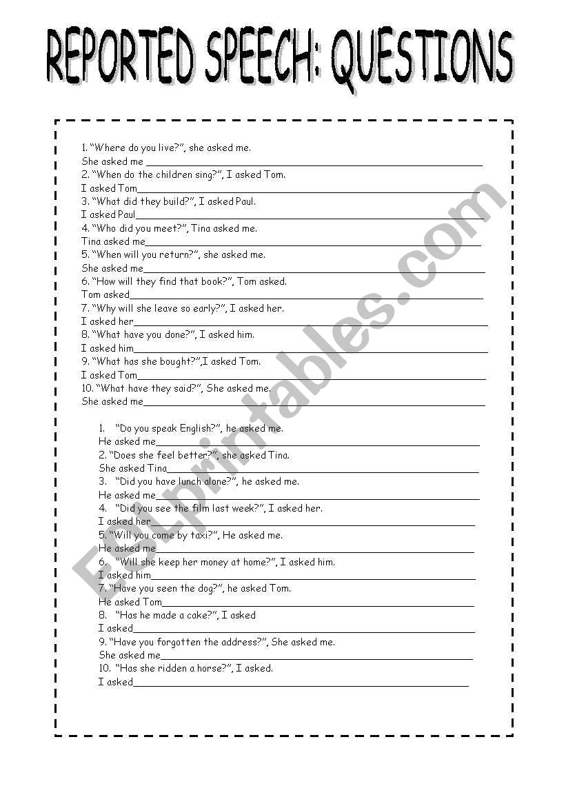 reported speech worksheet