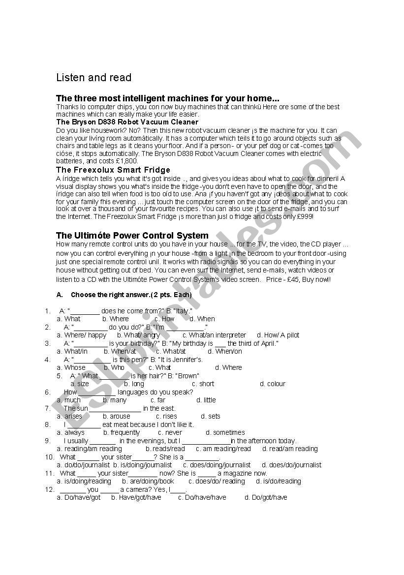 Pre-Intermediate reading comprehension