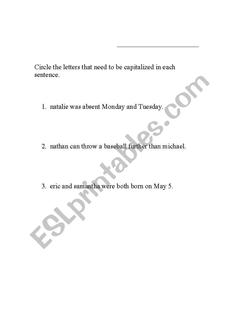 Capital Letters worksheet