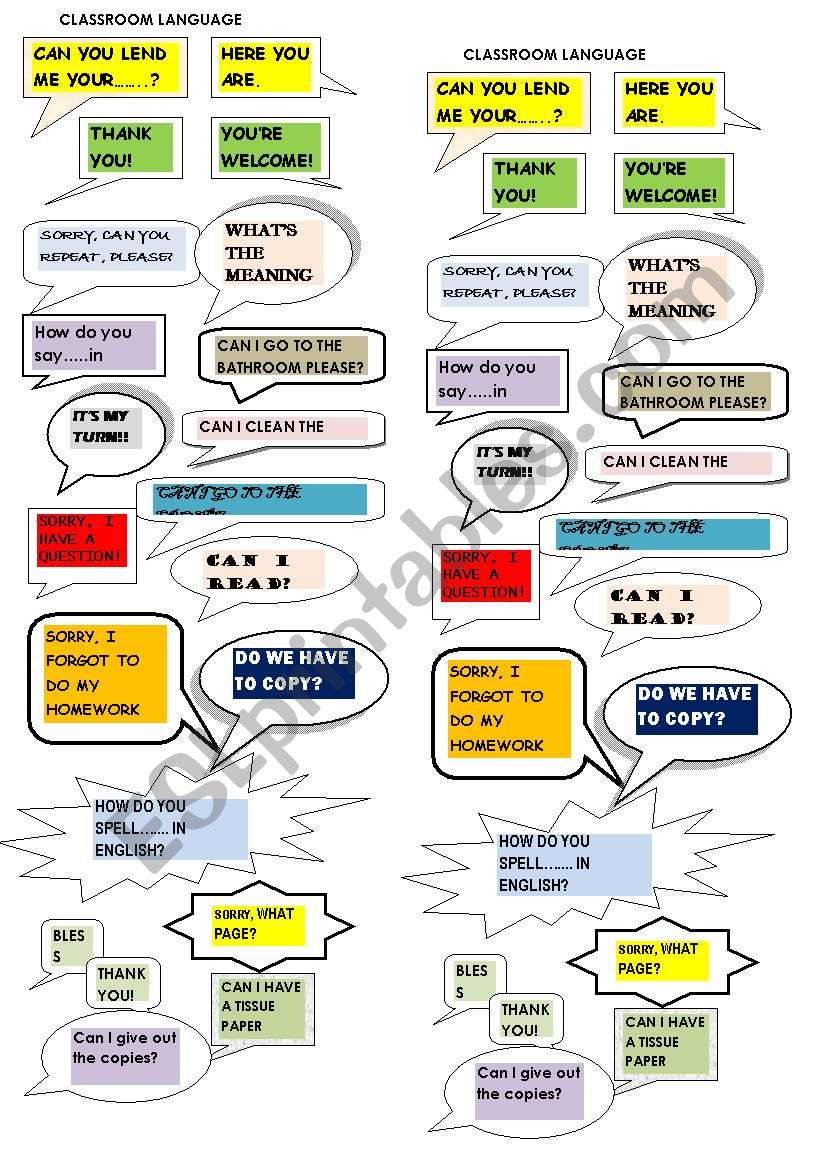 Classroom language worksheet