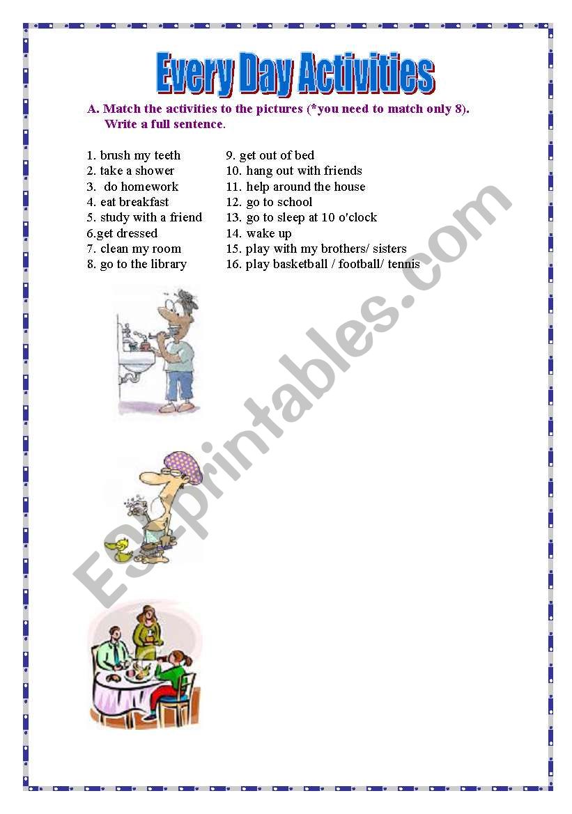 Every Day Activities worksheet