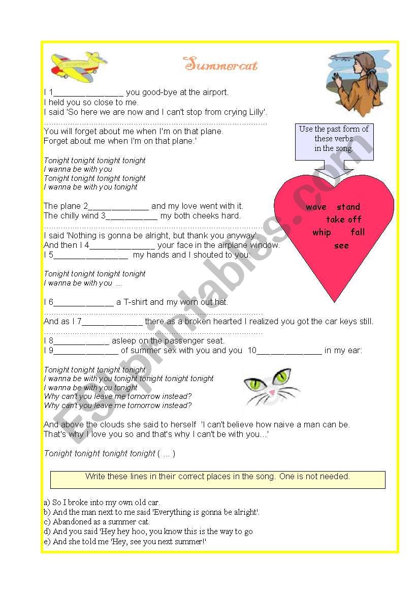 Summercat ( song ) worksheet