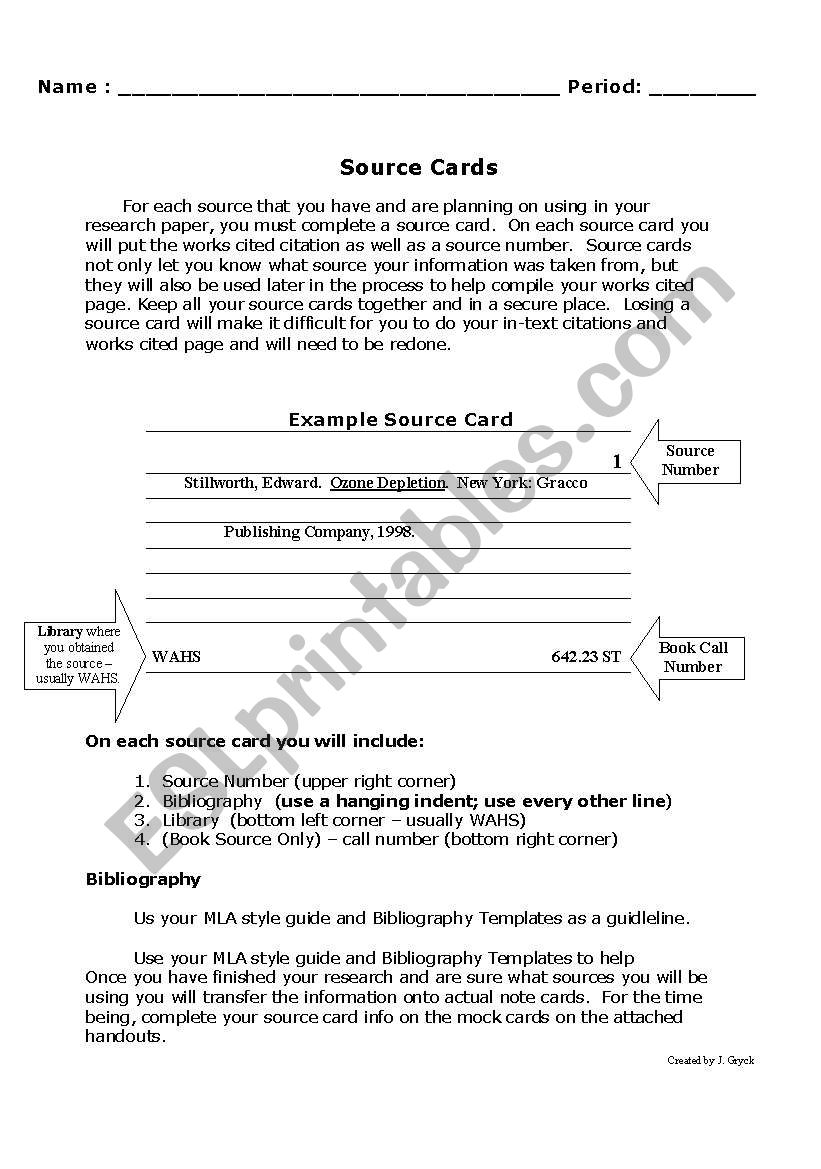 Source Cards for a Research Paper