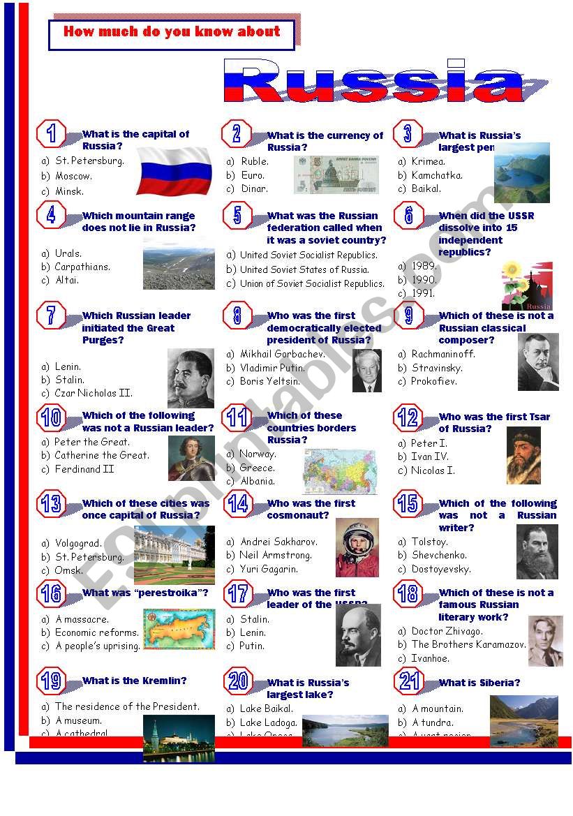 Russia worksheet
