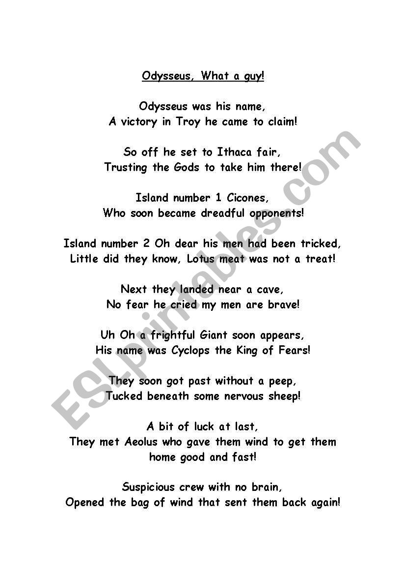 odysseus poem worksheet