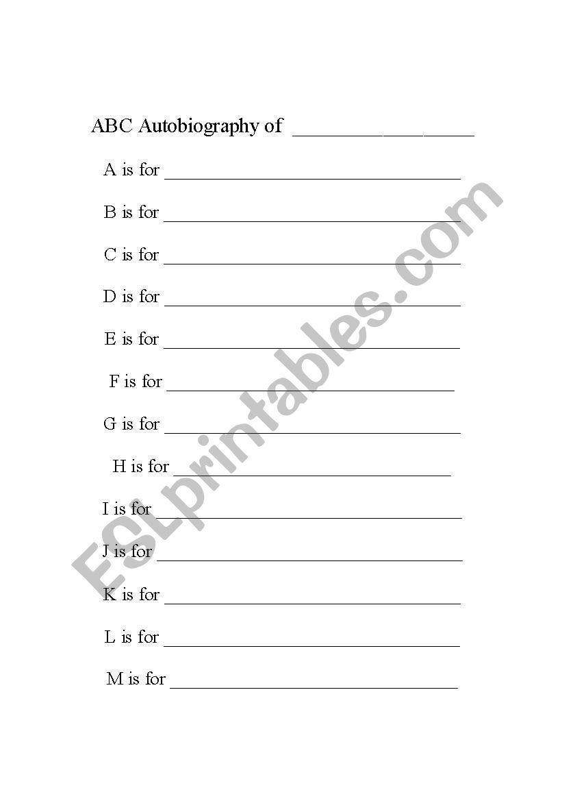 ABC Autobiography worksheet